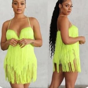 Lime Green Fringe Bodysuit